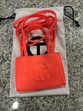 Telfar Neon Coral Mini Shopper Crossbody Bag